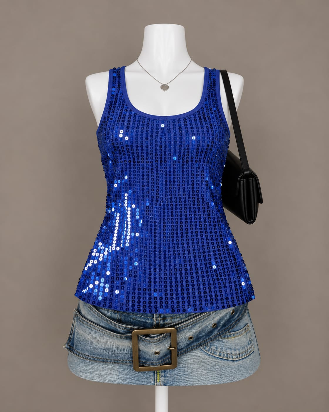 Blue Sequin Tank Top