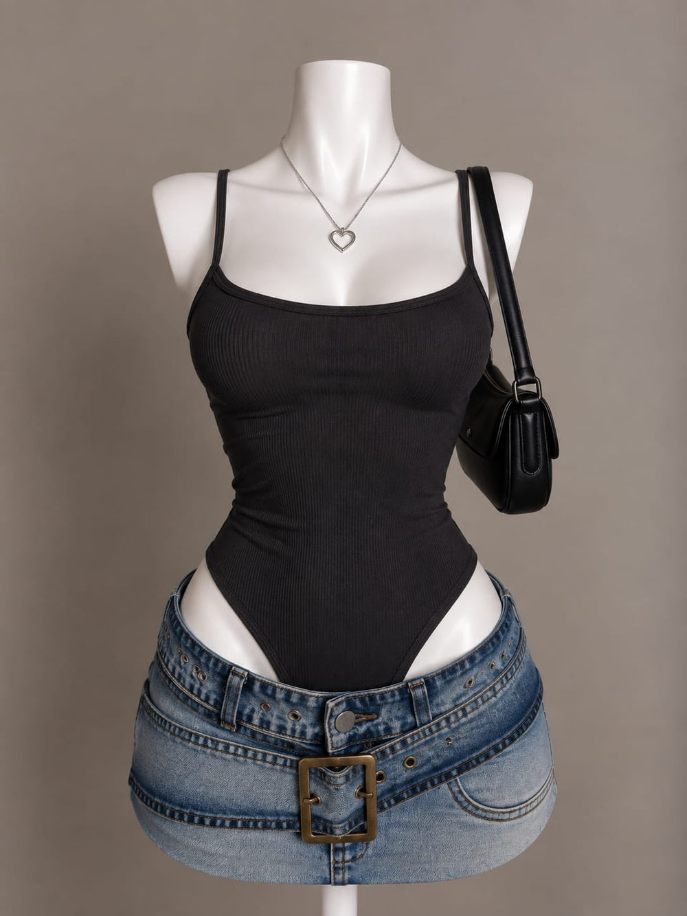 Black Square Neck Bodysuit
