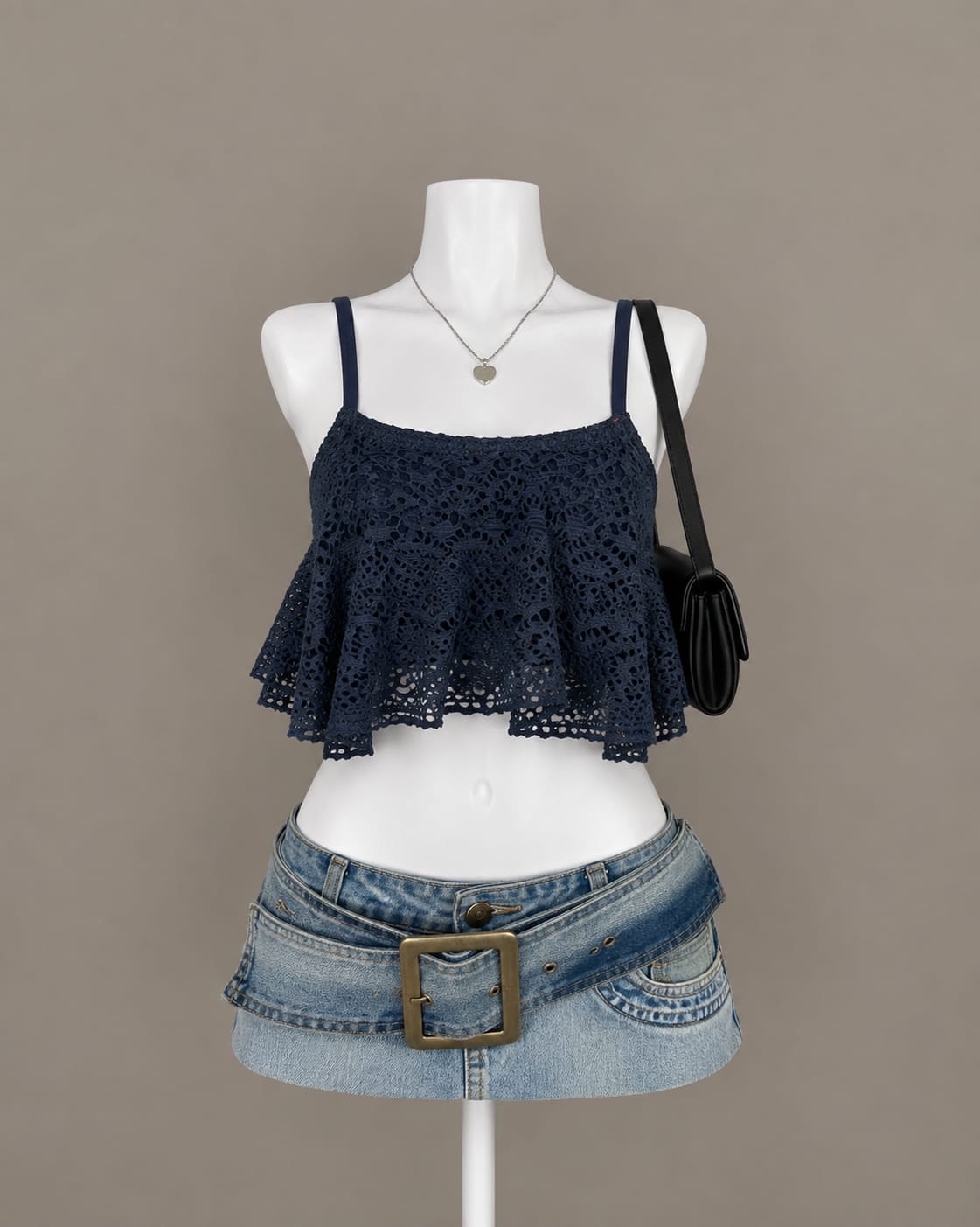 Navy Lace Crop Top