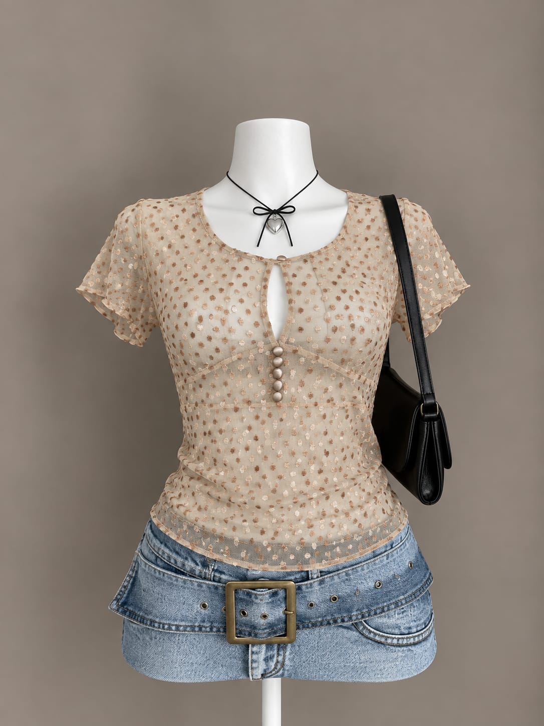 Beige Mesh Top