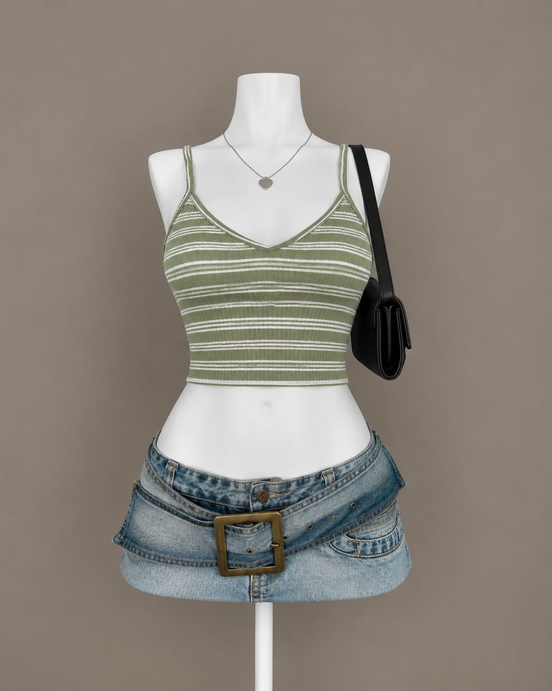 Olive Striped Crop Top