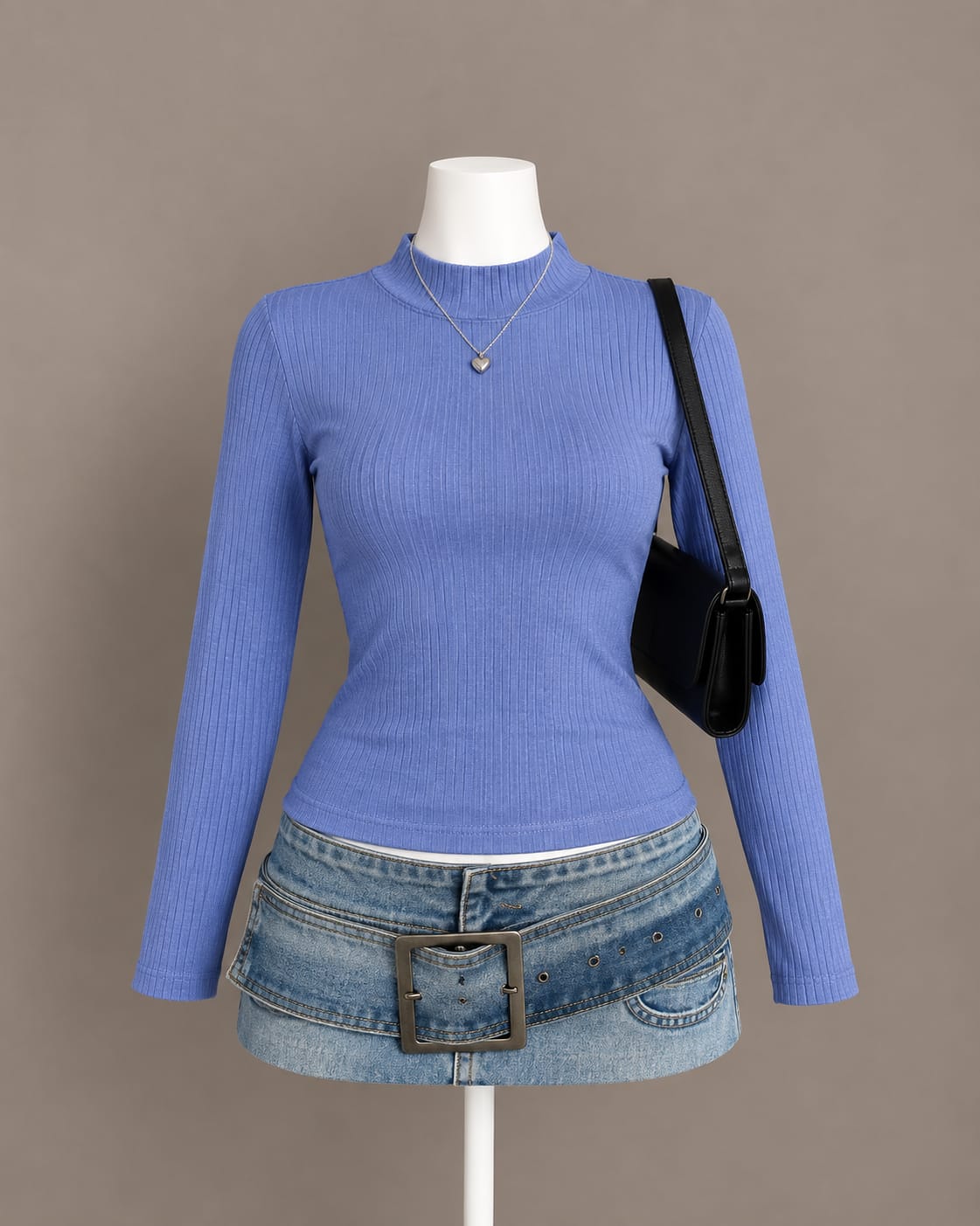 Blue Mock Neck Top