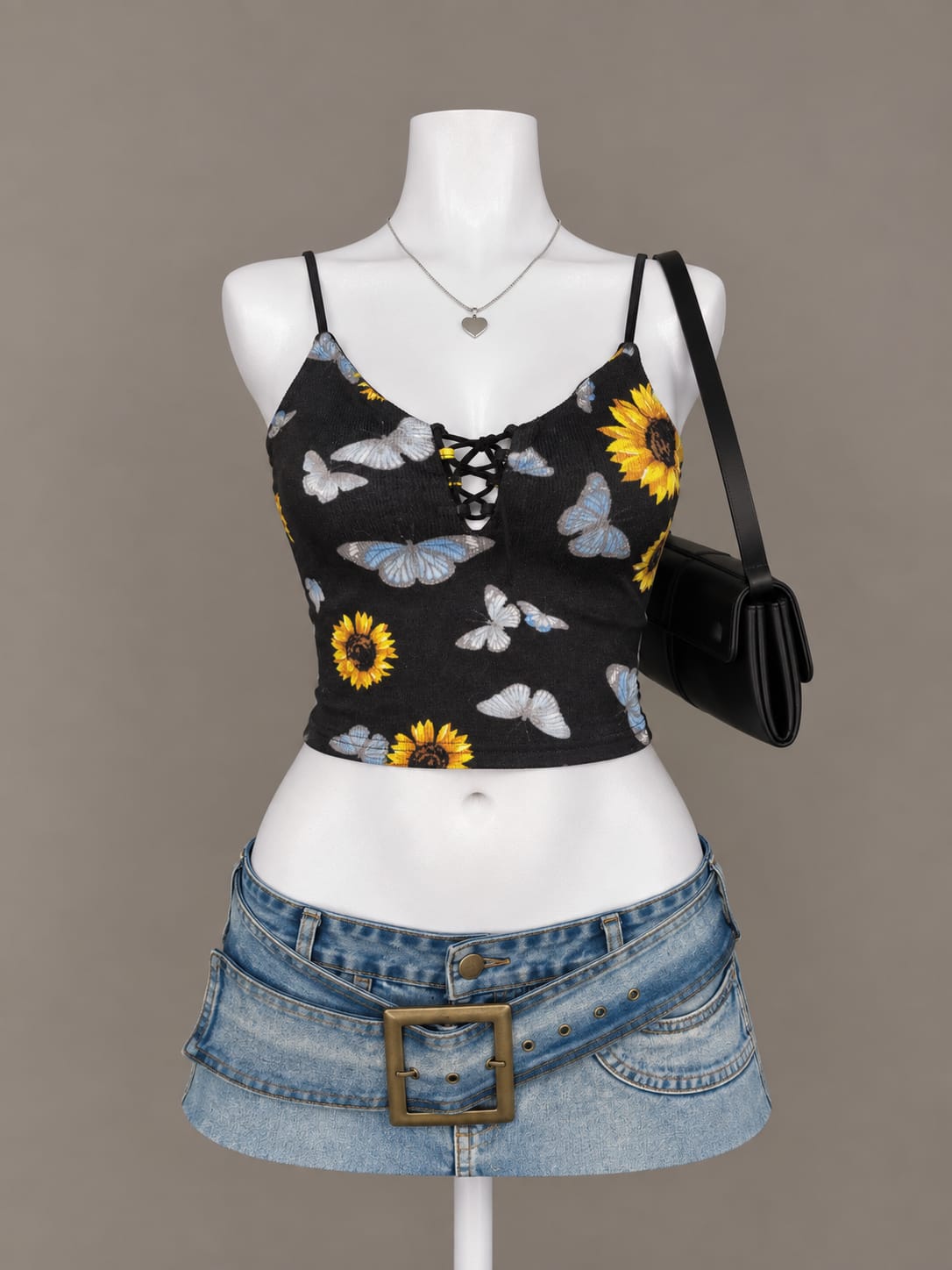 Black Floral Crop Top