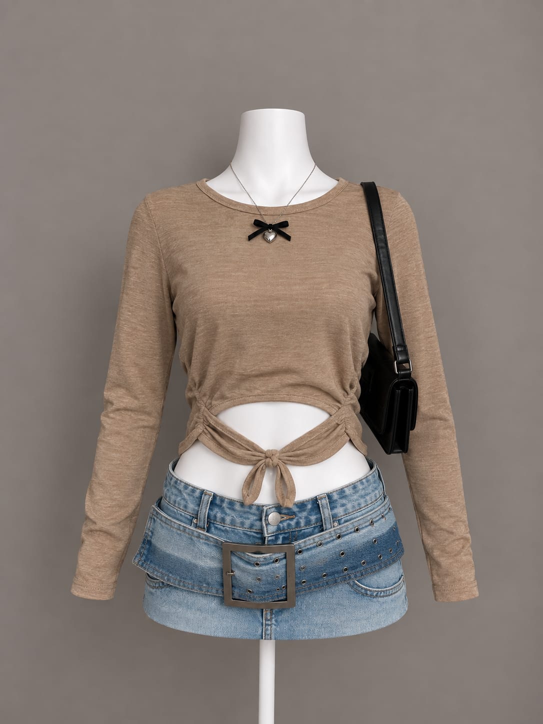 Beige Tie Front Top