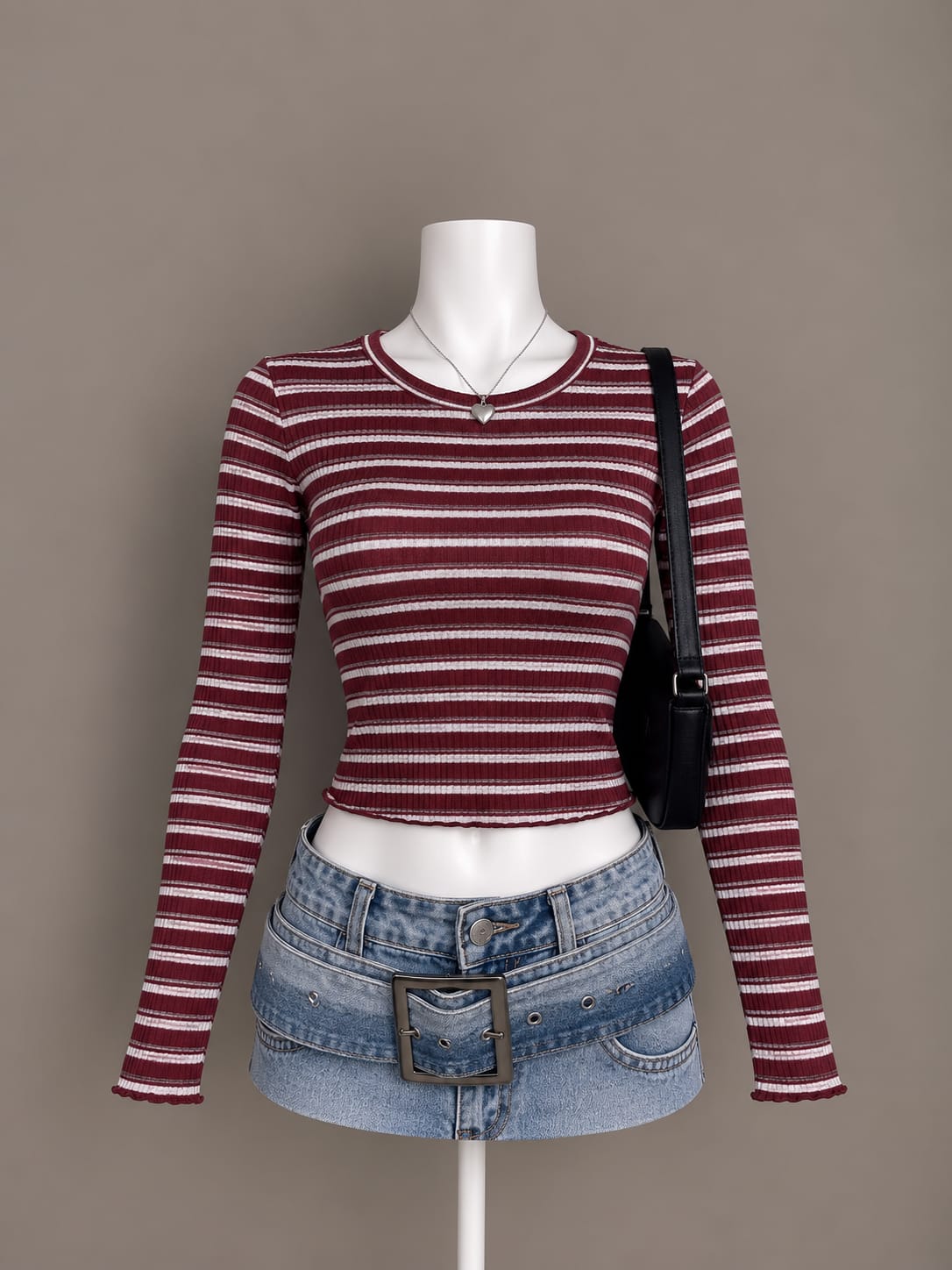 Burgundy Striped Crop Top