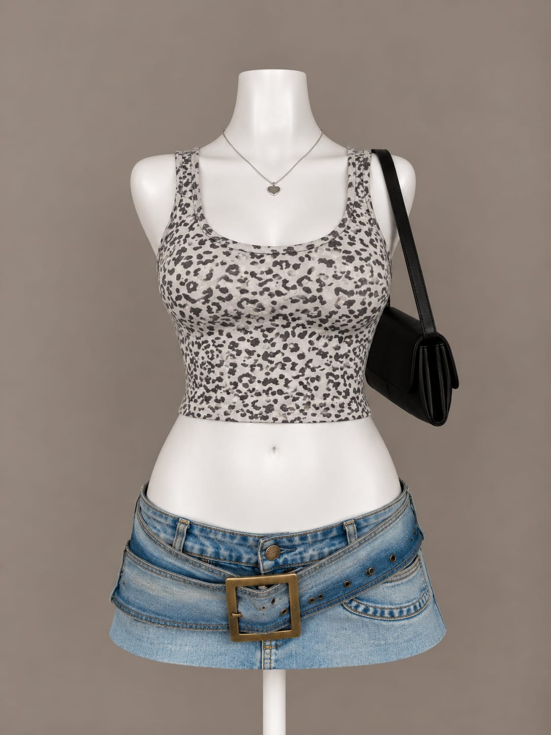 Grey Leopard Print Crop Top