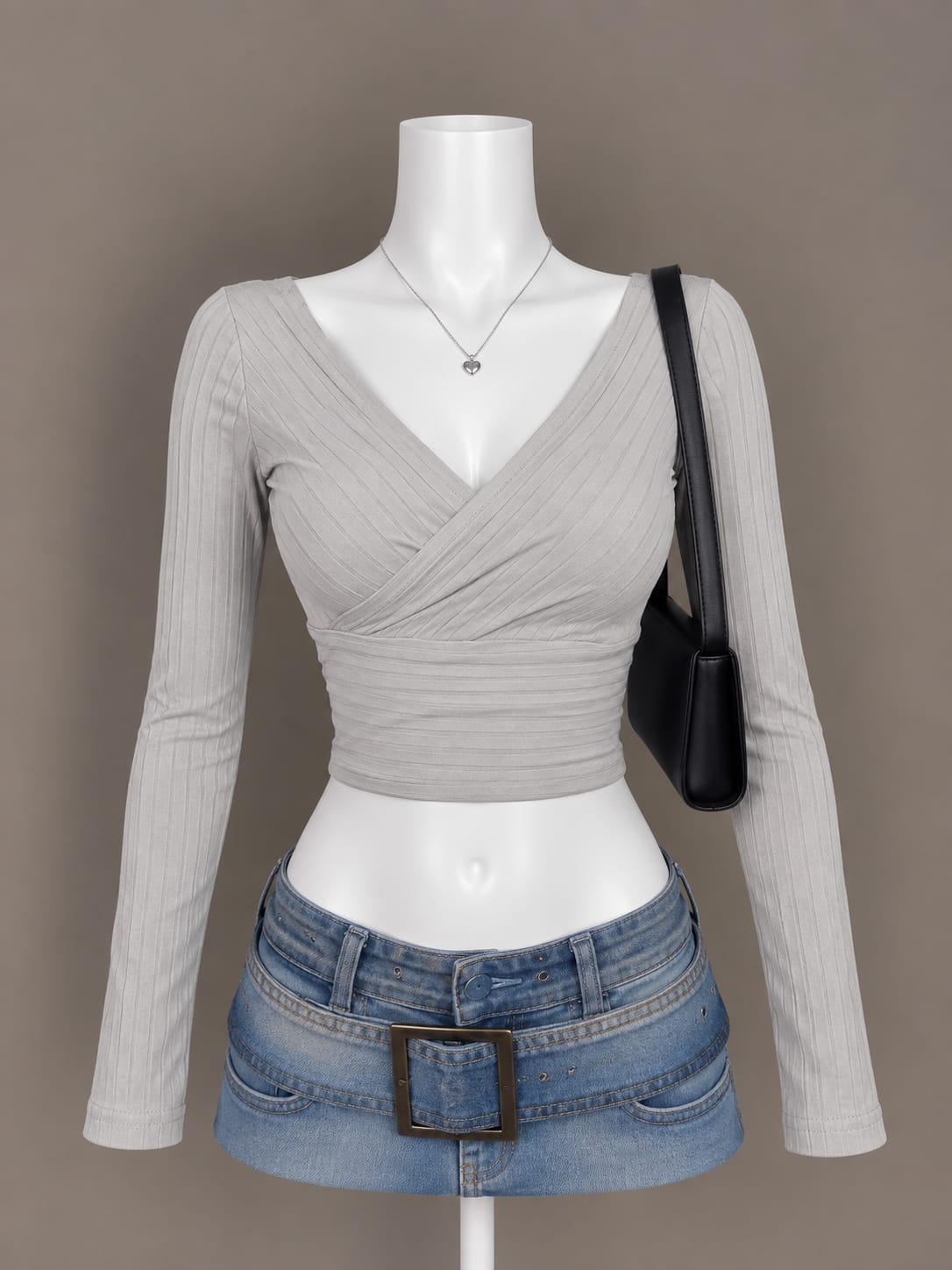 Light Gray Wrap Crop Top