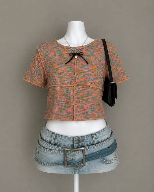 Multicolor exposed seam crop top