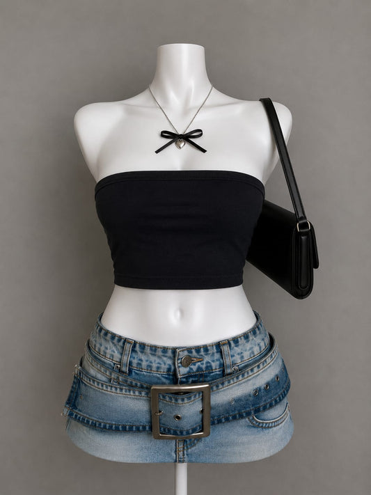 Black bandeau crop top