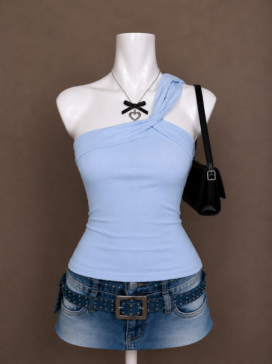 Light blue one shoulder top