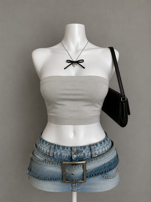 Light gray bandeau crop top