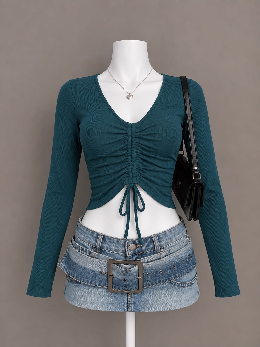 Teal Ruched Crop Top