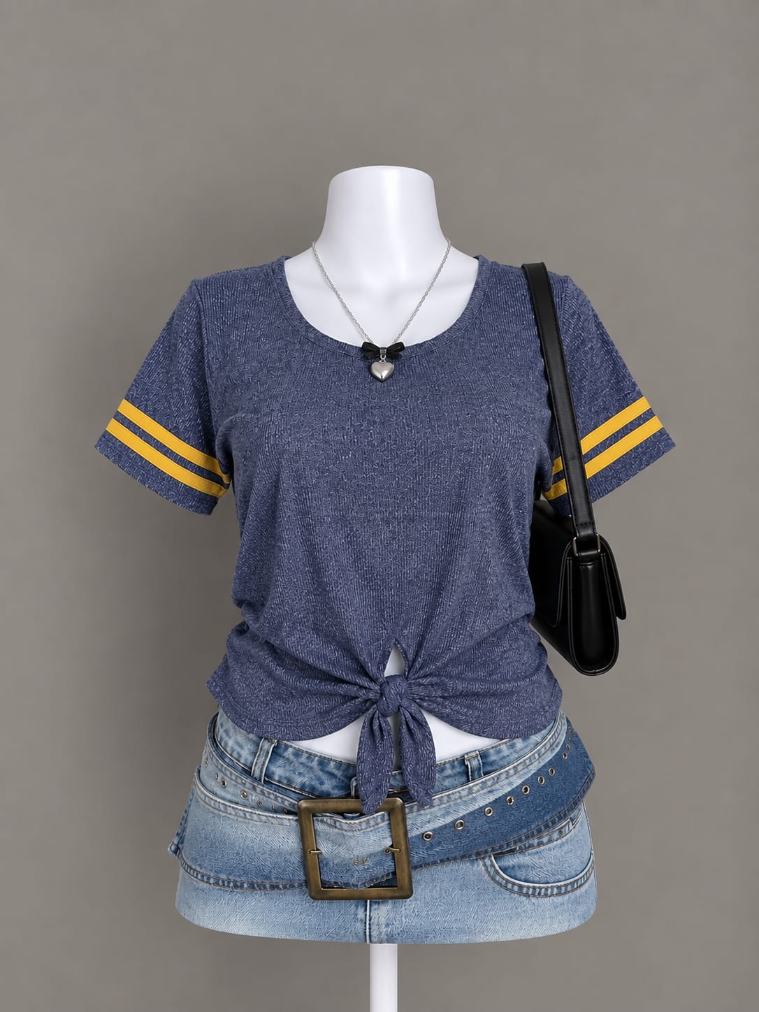 Navy Tie Front Top