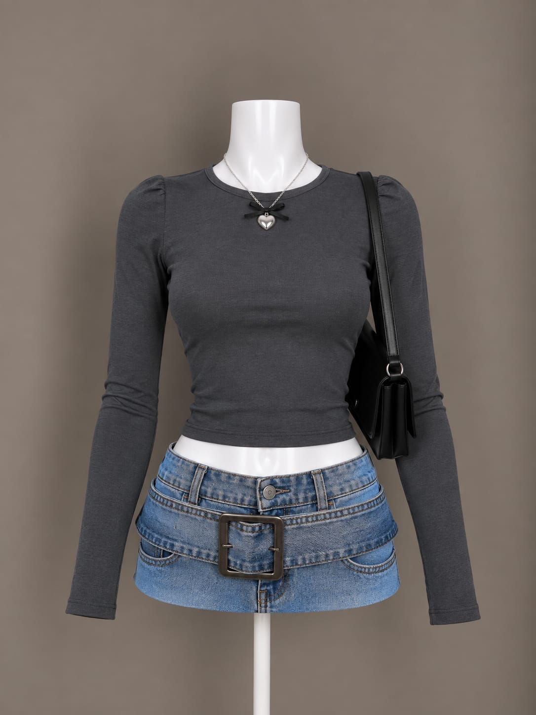 Charcoal Long Sleeve Crop Top