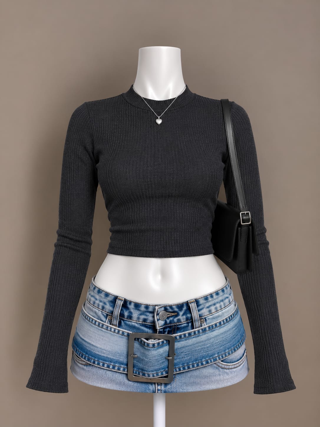 Charcoal Long Sleeve Crop Top