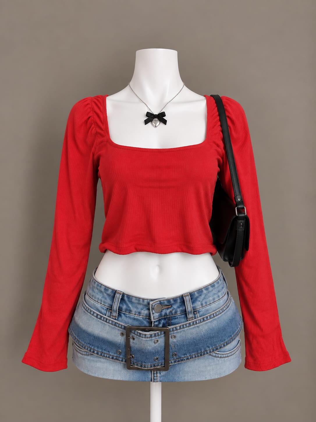 Red Long Sleeve Crop Top