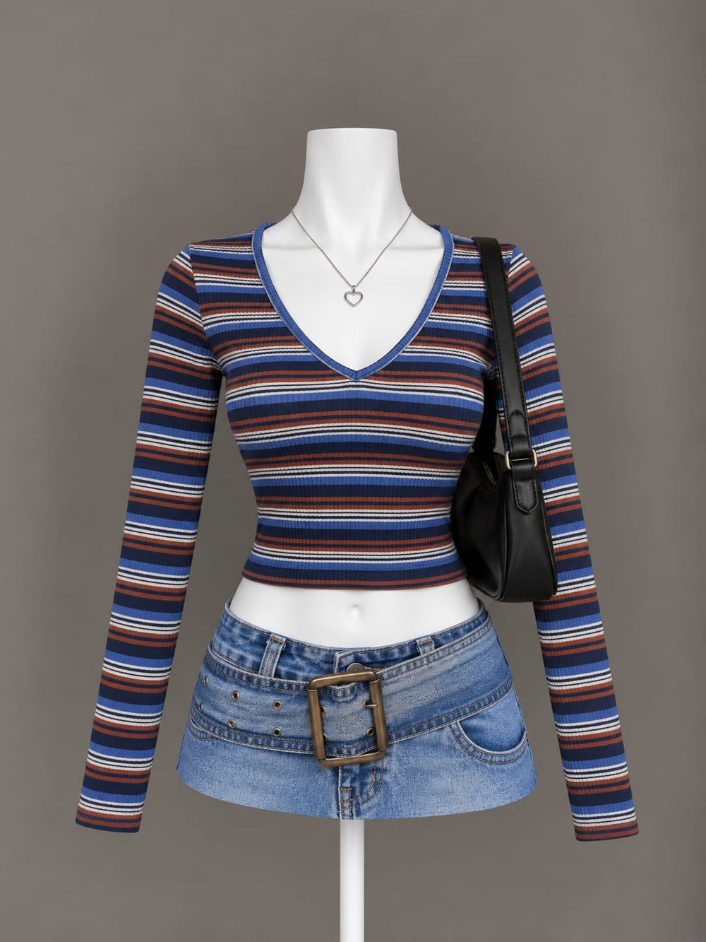 Blue Striped Crop Top