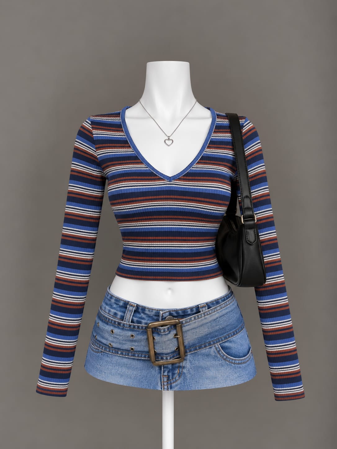 Blue Striped Crop Top