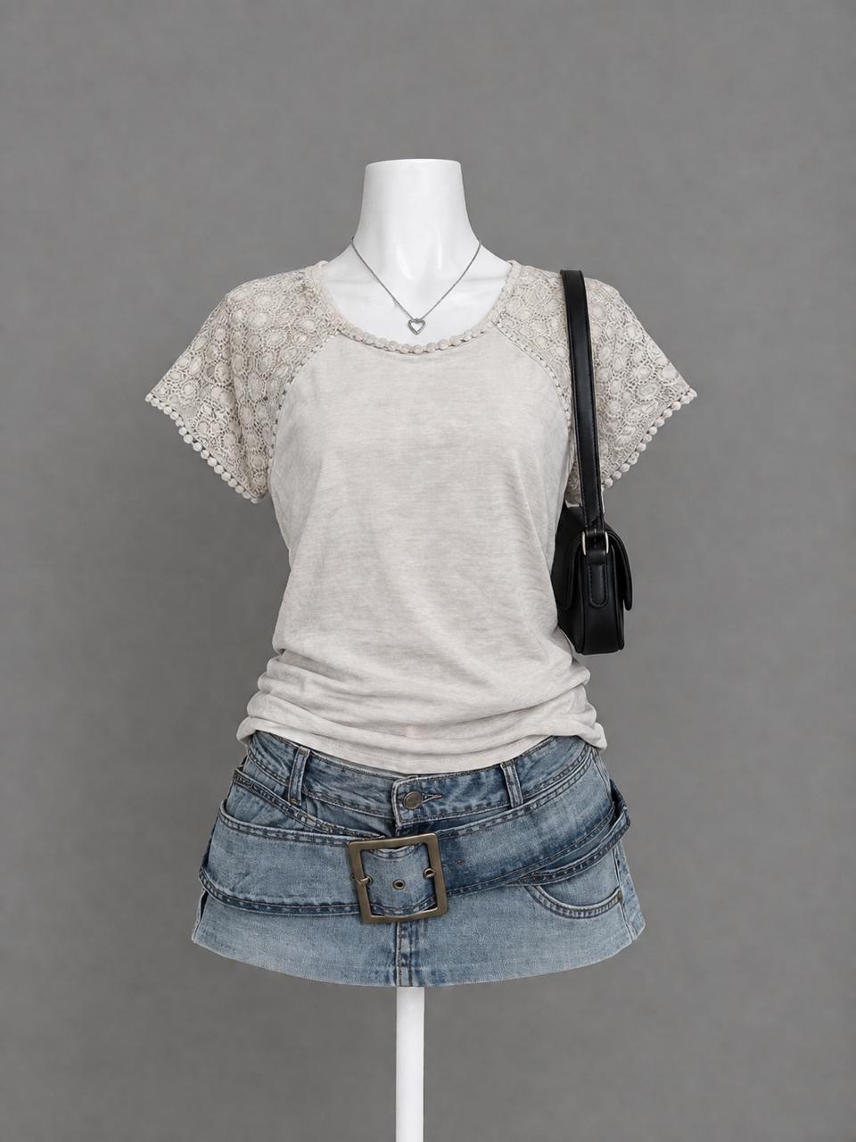 Beige Lace Sleeve Top