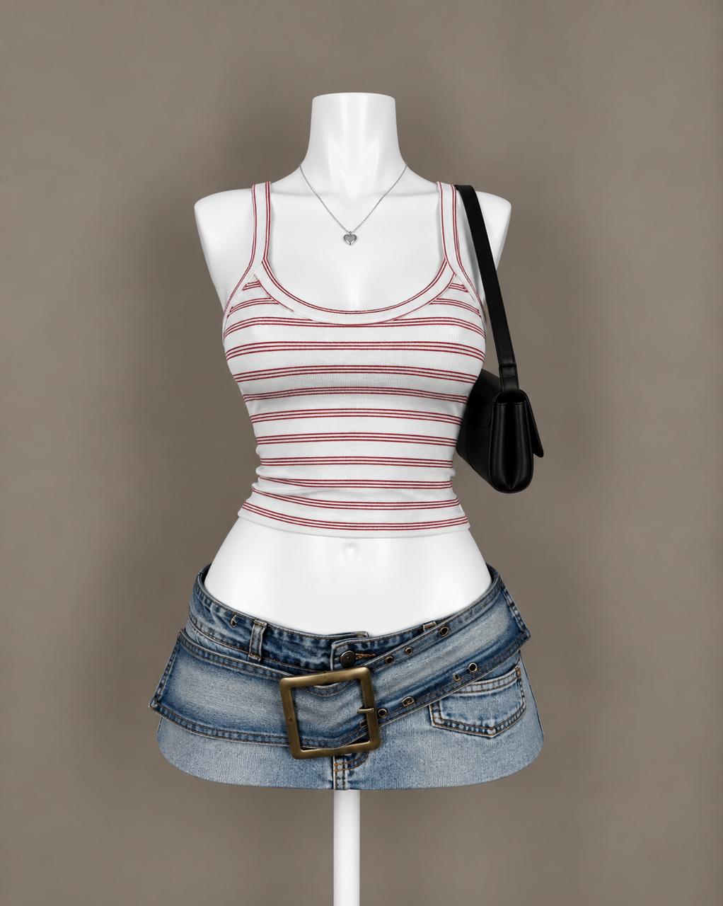 White Red Striped Tank Top