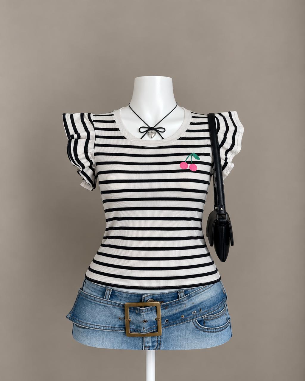 Black White Striped Top